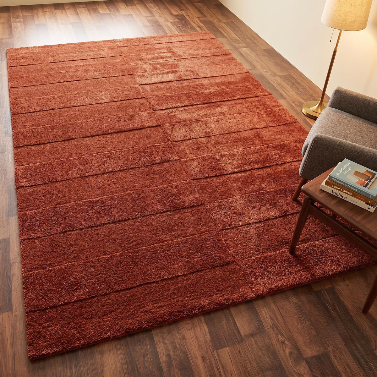 Terracotta Rust Geometric Wool Rug – Hand Tufted Textured Rug – image 1