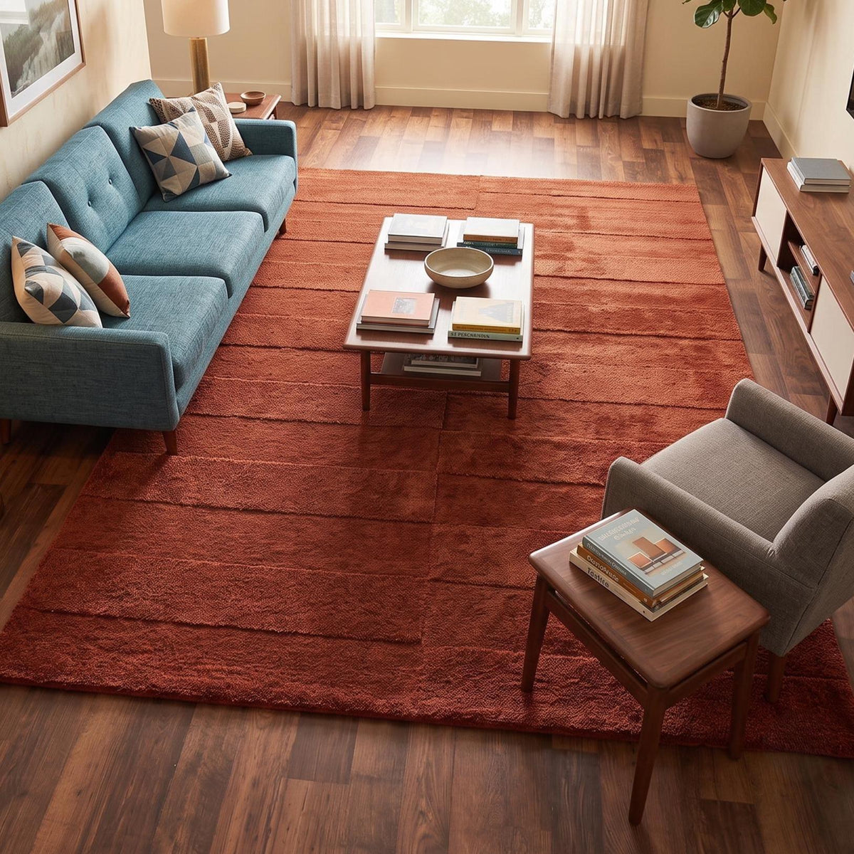 Terracotta Rust Geometric Wool Rug – Hand Tufted Textured Rug – image 2