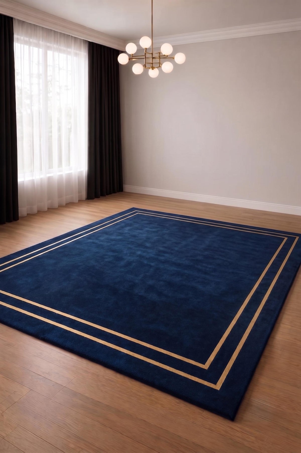 Navy Blue and Beige Border Wool Rug – Hand Tufted Luxury Rug – image 8