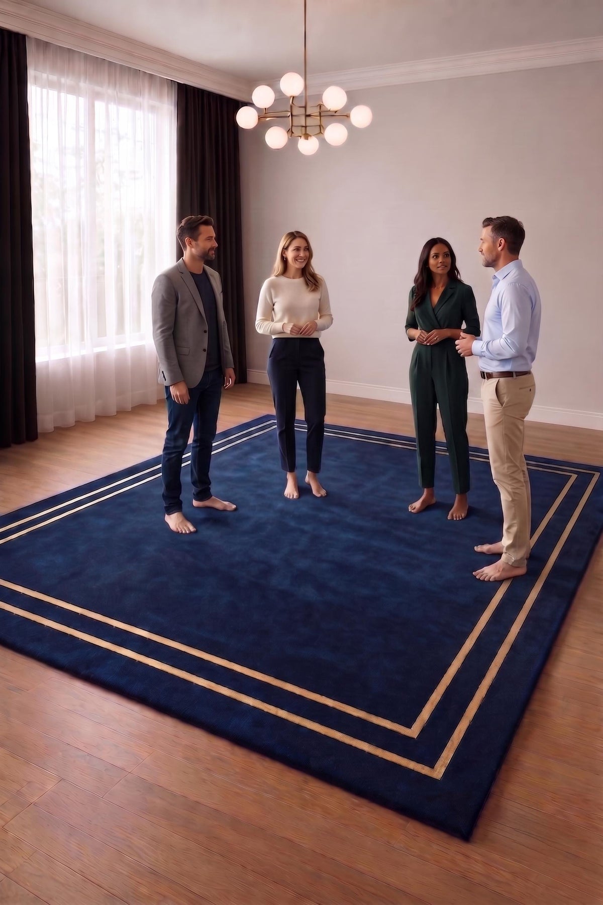 Navy Blue and Beige Border Wool Rug – Hand Tufted Luxury Rug – image 5