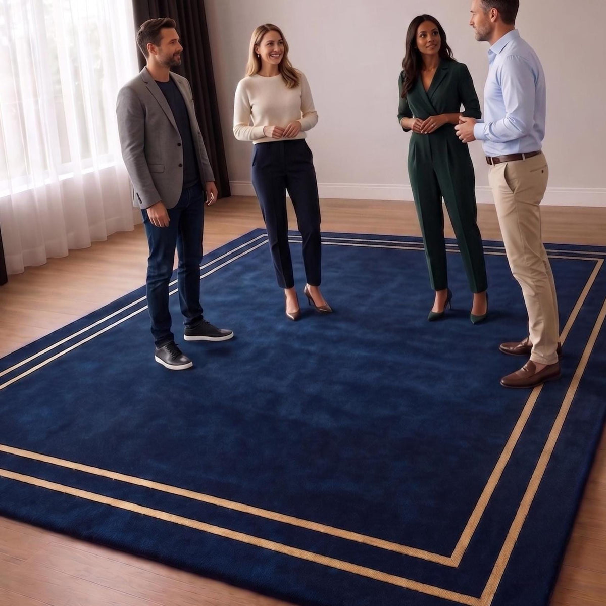 Navy Blue and Beige Border Wool Rug – Hand Tufted Luxury Rug – image 7