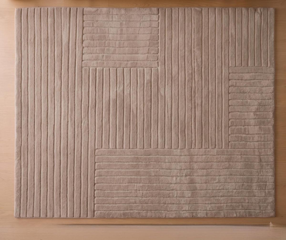Neutral Geometric Japandi Wool Rug – Hand Tufted Sculpted Rug – image 6