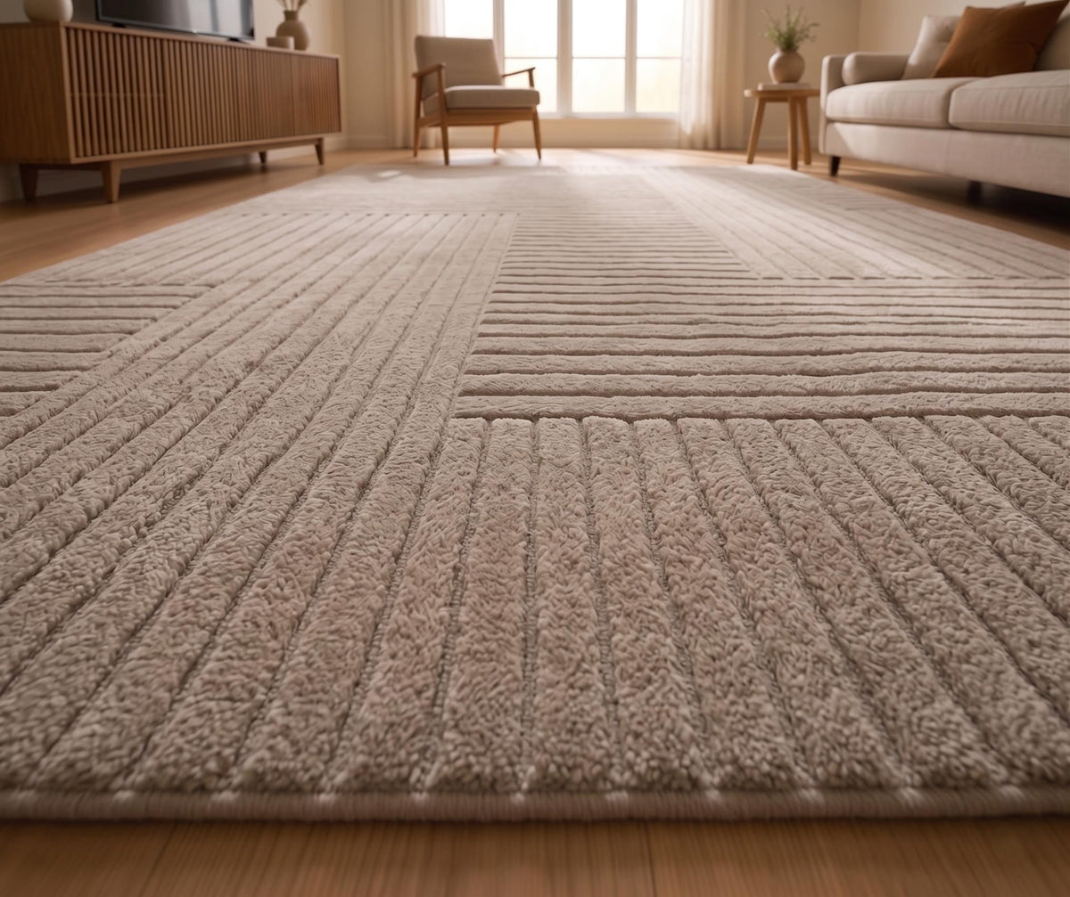 Neutral Geometric Japandi Wool Rug – Hand Tufted Sculpted Rug – image 3