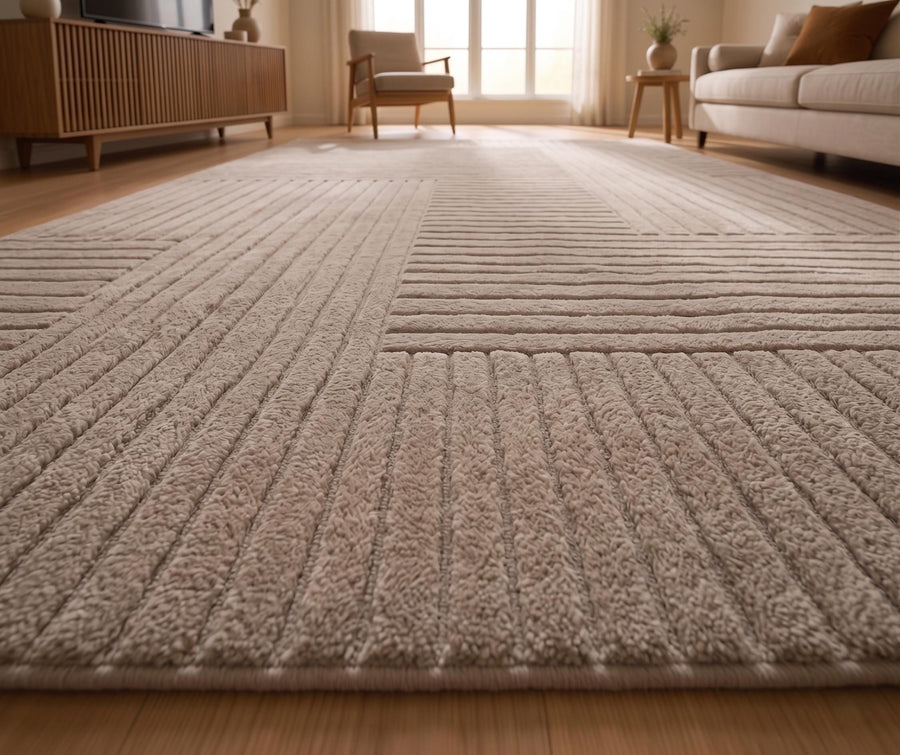 Neutral Geometric Japandi Wool Rug – Hand Tufted Sculpted Rug – image 3