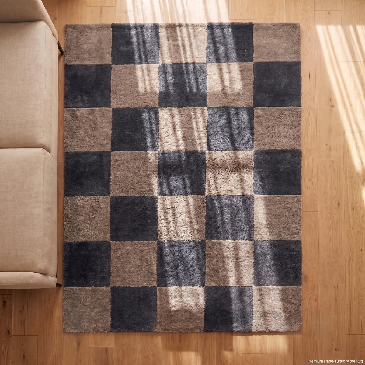 Charcoal and Taupe Checkerboard Wool Rug – Hand Tufted Modern Rug – image 6