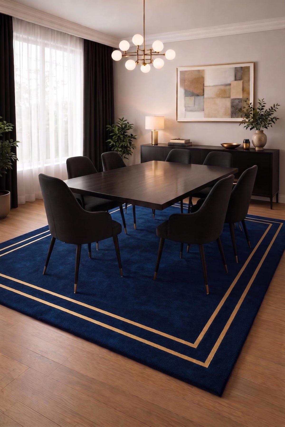 Navy Blue and Beige Border Wool Rug – Hand Tufted Luxury Rug – image 4