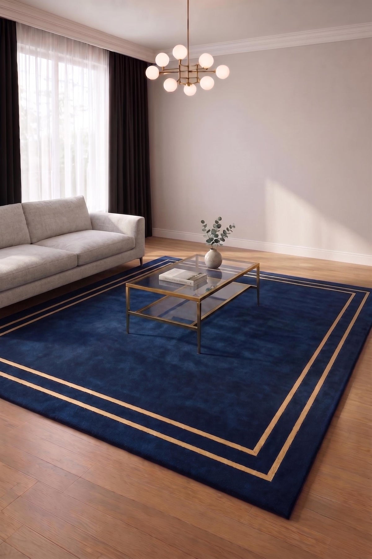 Navy Blue and Beige Border Wool Rug – Hand Tufted Luxury Rug – image 1