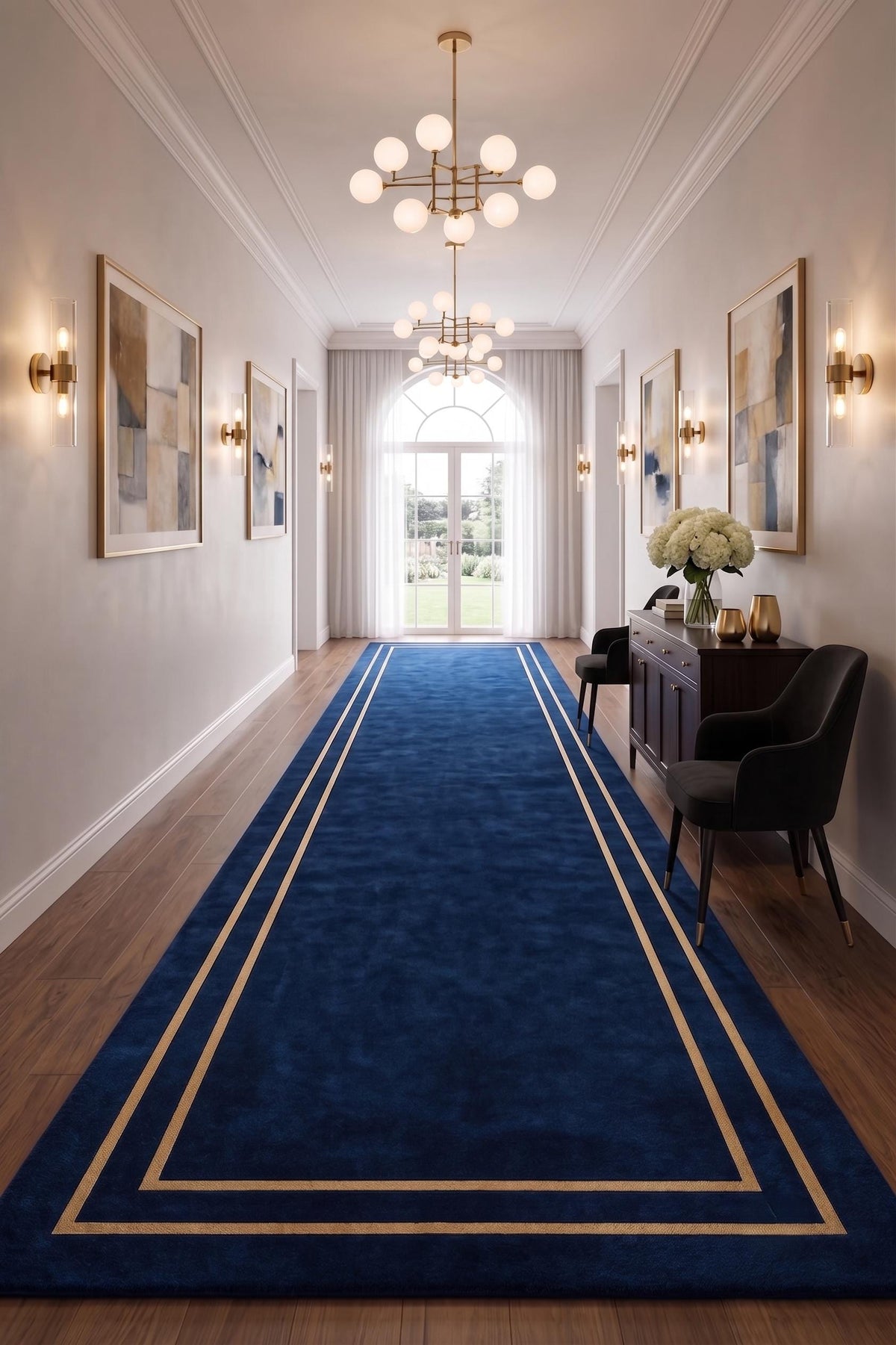 Navy Blue and Beige Border Wool Rug – Hand Tufted Luxury Rug – image 3