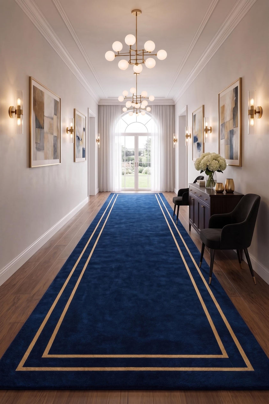 Navy Blue and Beige Border Wool Rug – Hand Tufted Luxury Rug – image 3