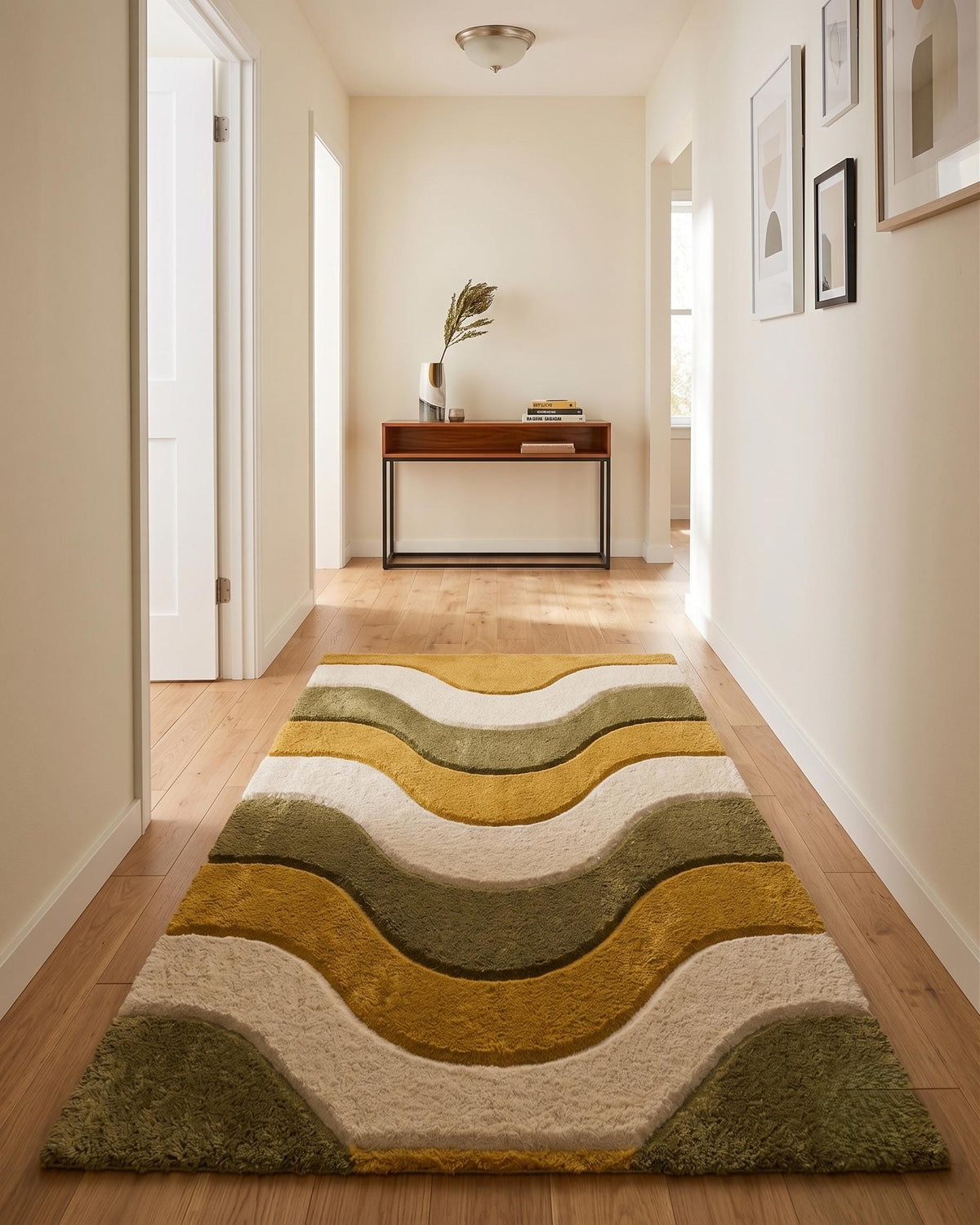 Mustard and Olive Wave Rug – Hand Tufted Earthy Abstract Wool Rug – image 4