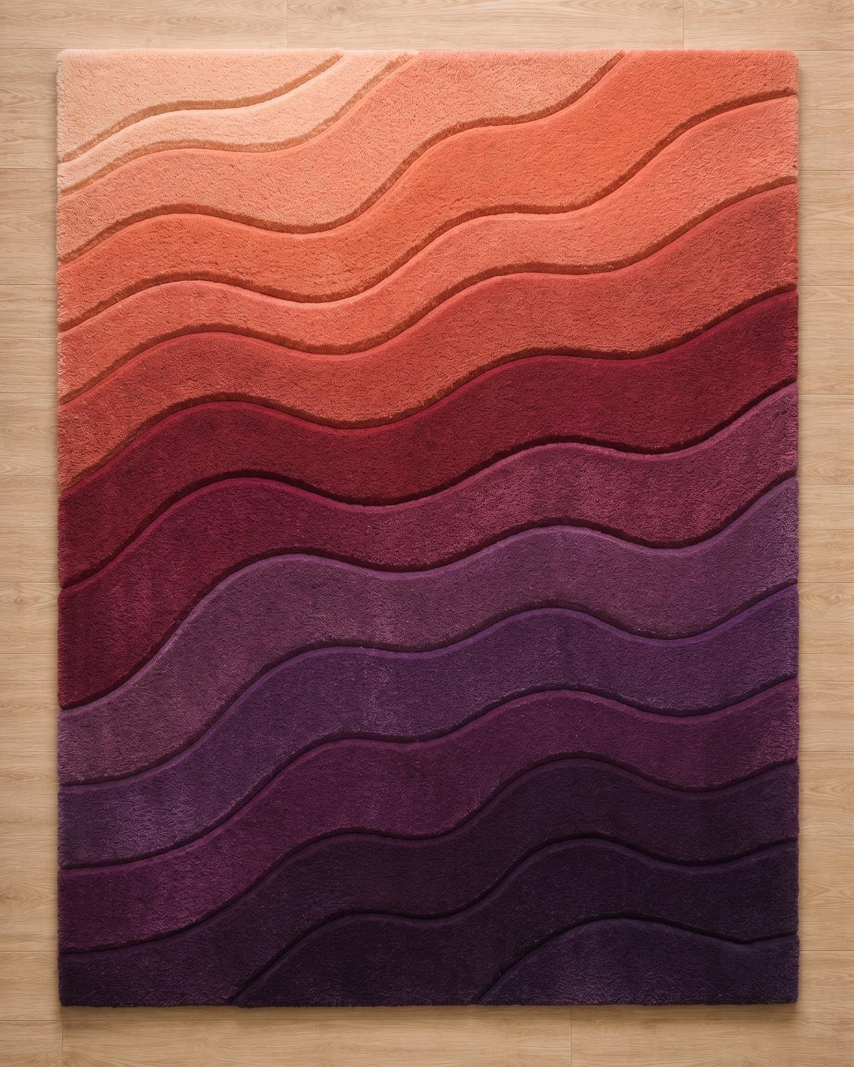 Burgundy and Plum Ombre Wave Rug – Hand Tufted Abstract Wool Rug – image 6