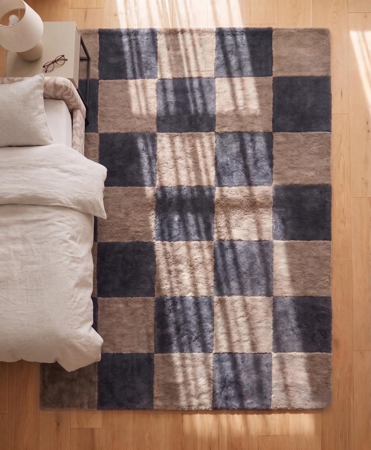 Charcoal and Taupe Checkerboard Wool Rug – Hand Tufted Modern Rug – image 4