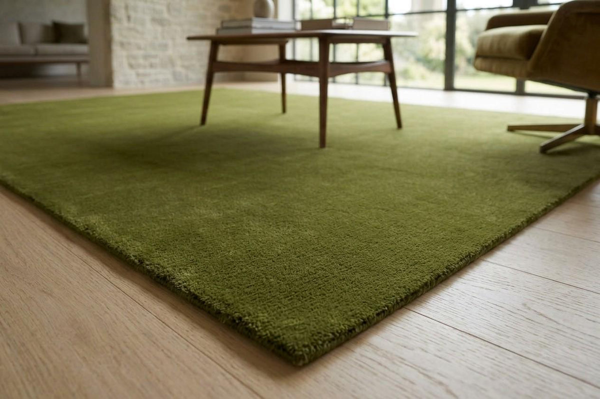 Olive Green Wool Rug – Hand Tufted Modern Minimalist Rug – image 2