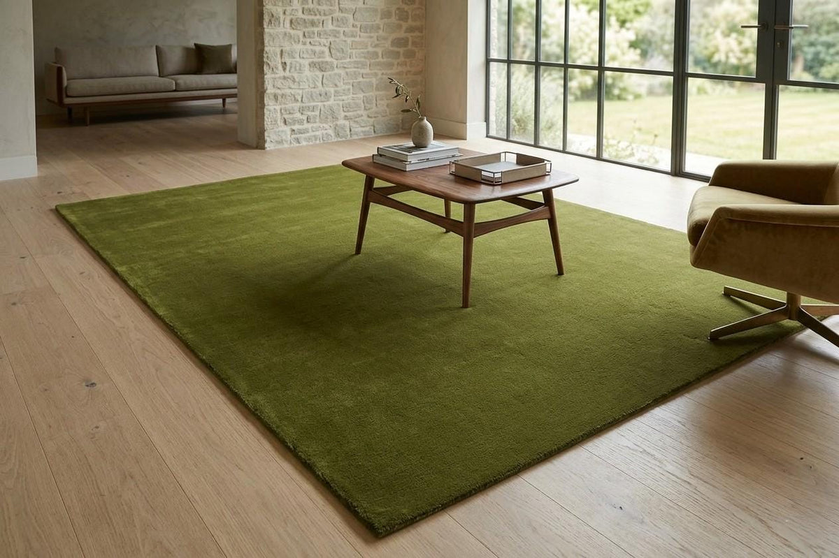 Olive Green Wool Rug – Hand Tufted Modern Minimalist Rug – image 9