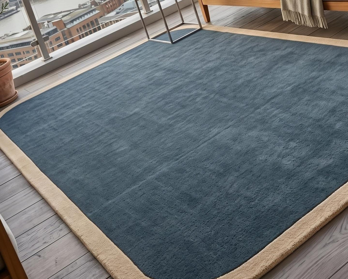 Slate Blue Wool Rug with Neutral Border – Hand Tufted Modern Rug – image 5