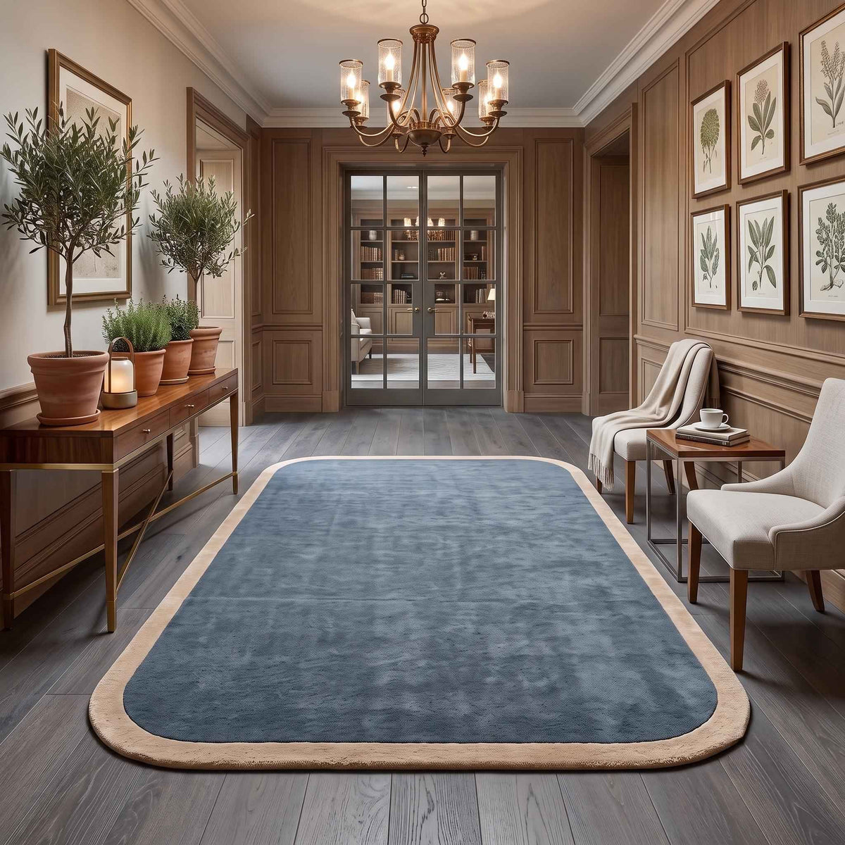 Slate Blue Wool Rug with Neutral Border – Hand Tufted Modern Rug – image 3
