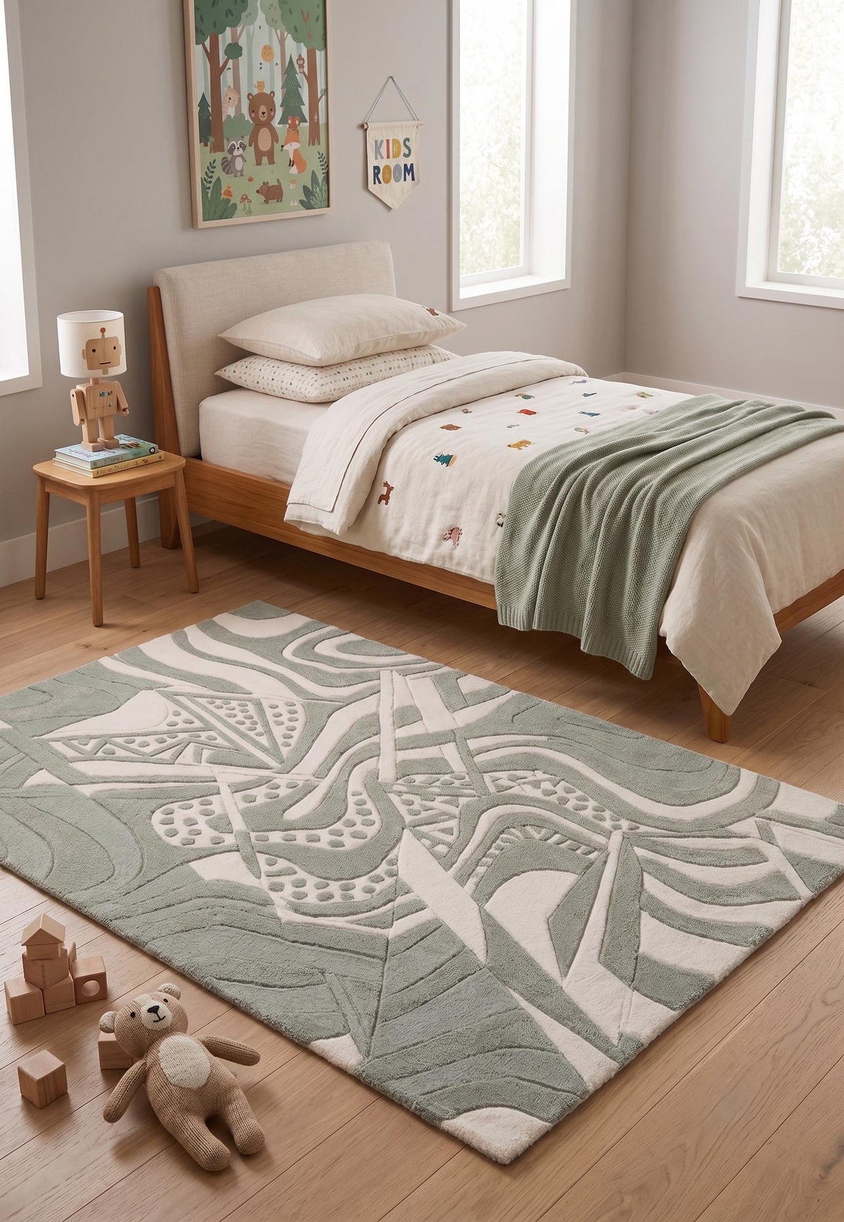 Sage Green Abstract Sculpted Wool Rug – Hand Tufted Organic Modern Rug – image 6