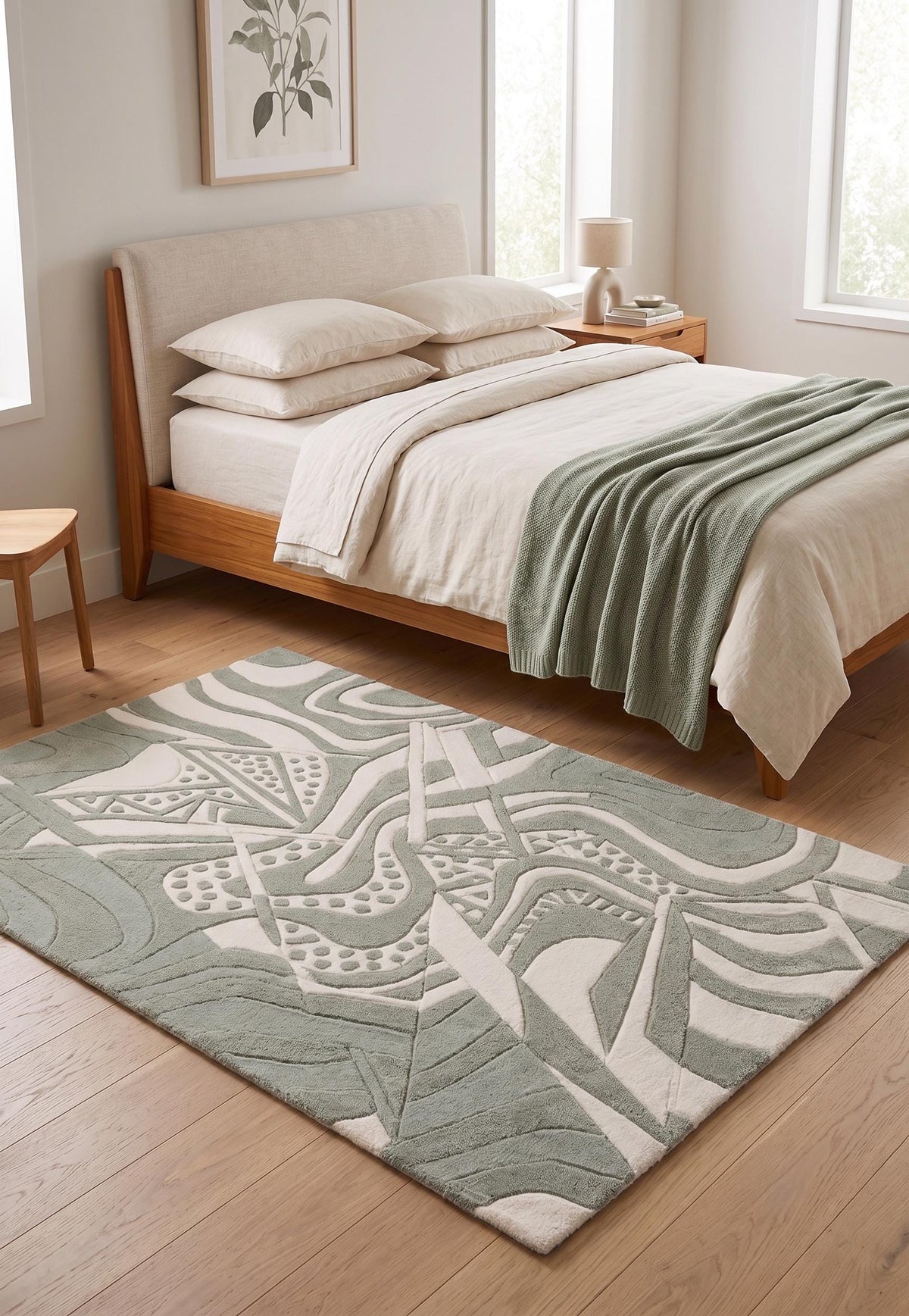 Sage Green Abstract Sculpted Wool Rug – Hand Tufted Organic Modern Rug – image 2