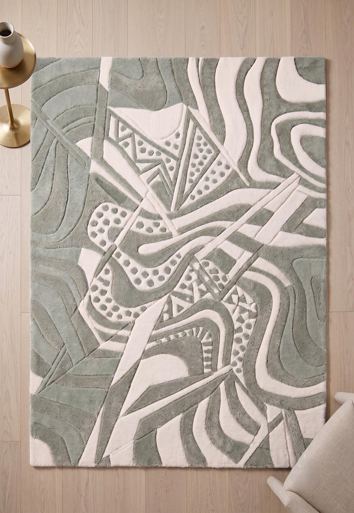 Sage Green Abstract Sculpted Wool Rug – Hand Tufted Organic Modern Rug – image 4
