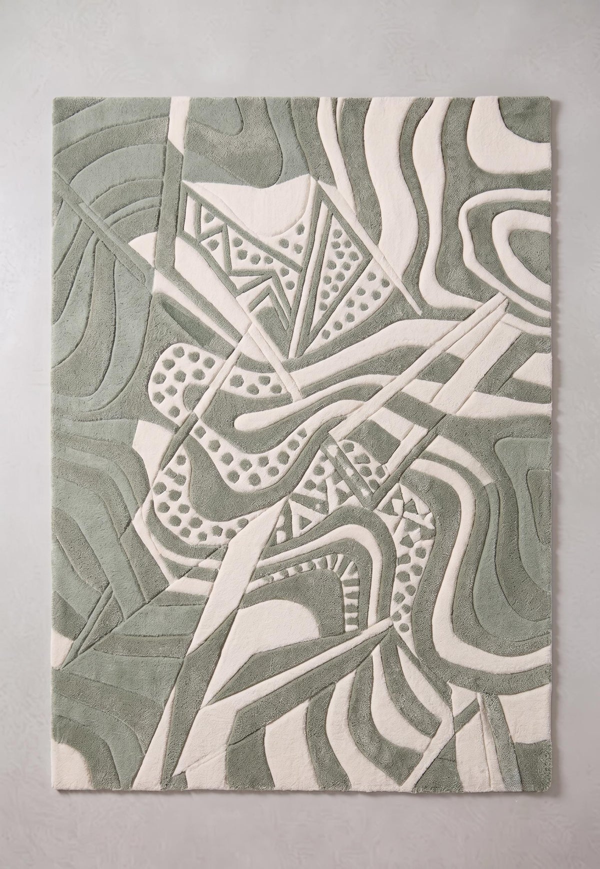 Sage Green Abstract Sculpted Wool Rug – Hand Tufted Organic Modern Rug – image 7