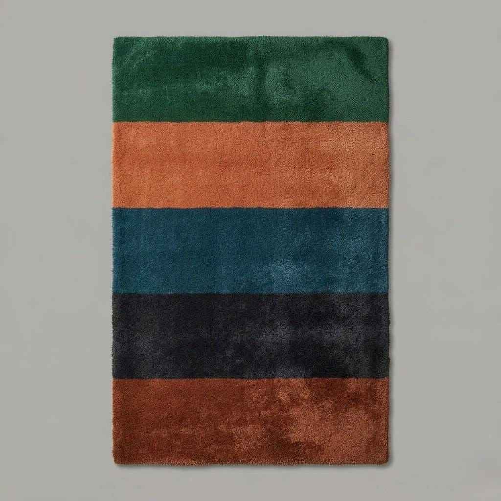 Colour Block Striped Wool Rug – Hand Tufted Green, Rust, Teal and Navy – image 4