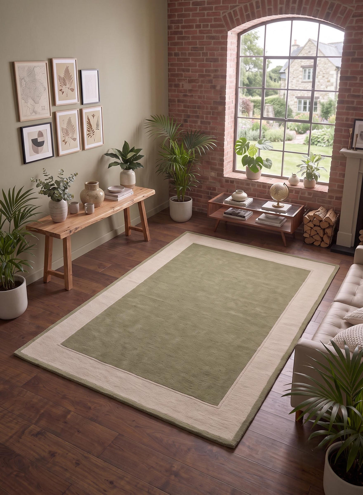 Sage Green Border Wool Rug – Hand Tufted Earthy Vintage Style Rug – image 6