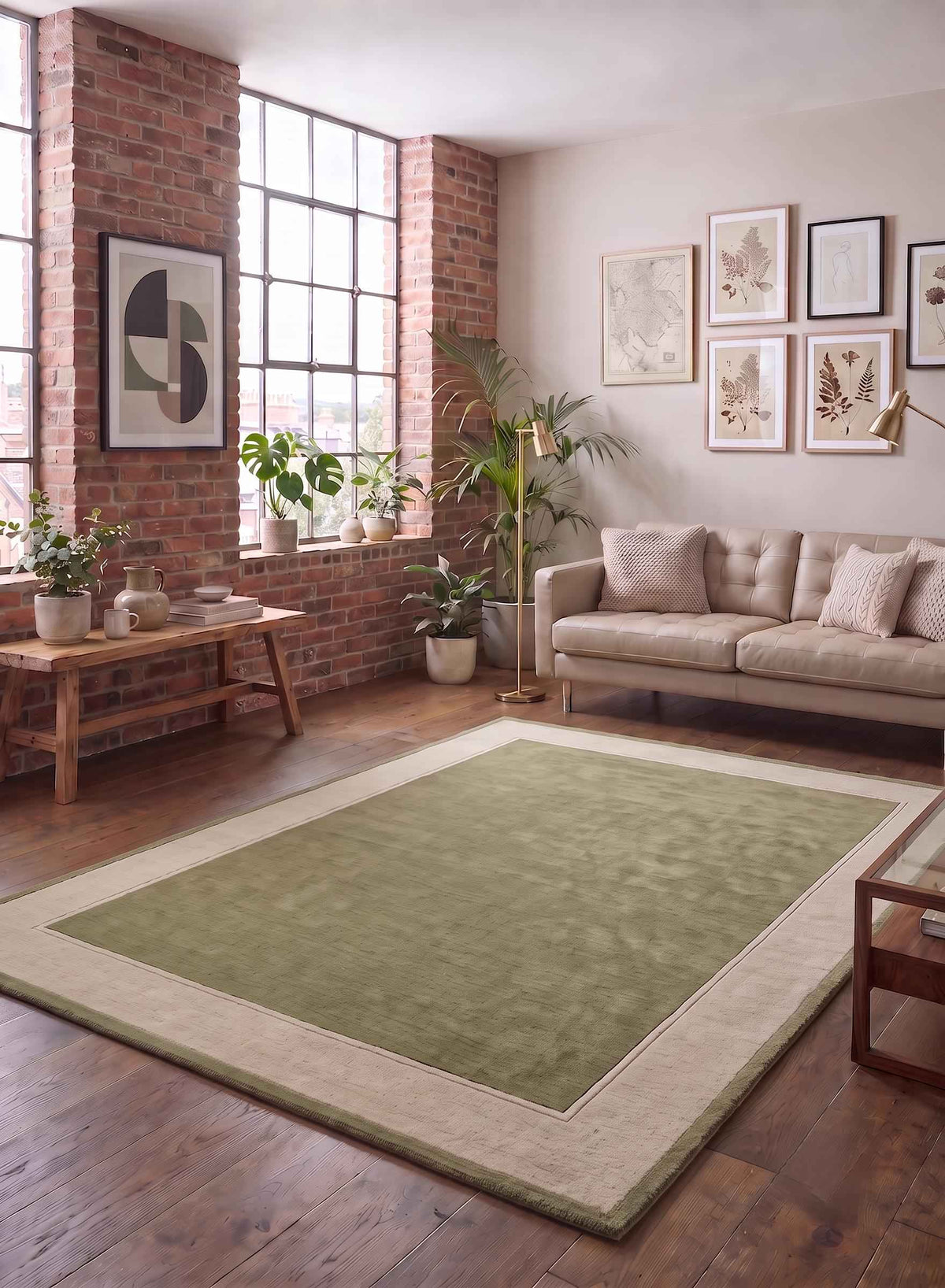 Sage Green Border Wool Rug – Hand Tufted Earthy Vintage Style Rug – image 1