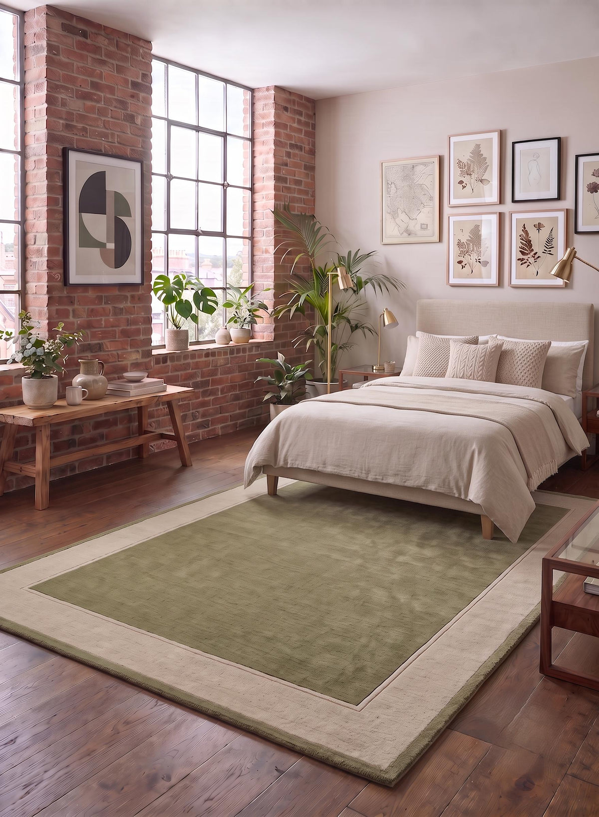 Sage Green Border Wool Rug – Hand Tufted Earthy Vintage Style Rug – image 5