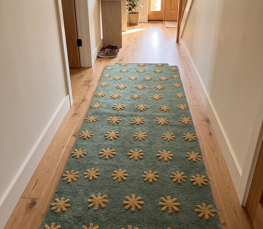 Olive Green Starburst Rug – Hand Tufted Mid Century Modern Wool Rug – image 2
