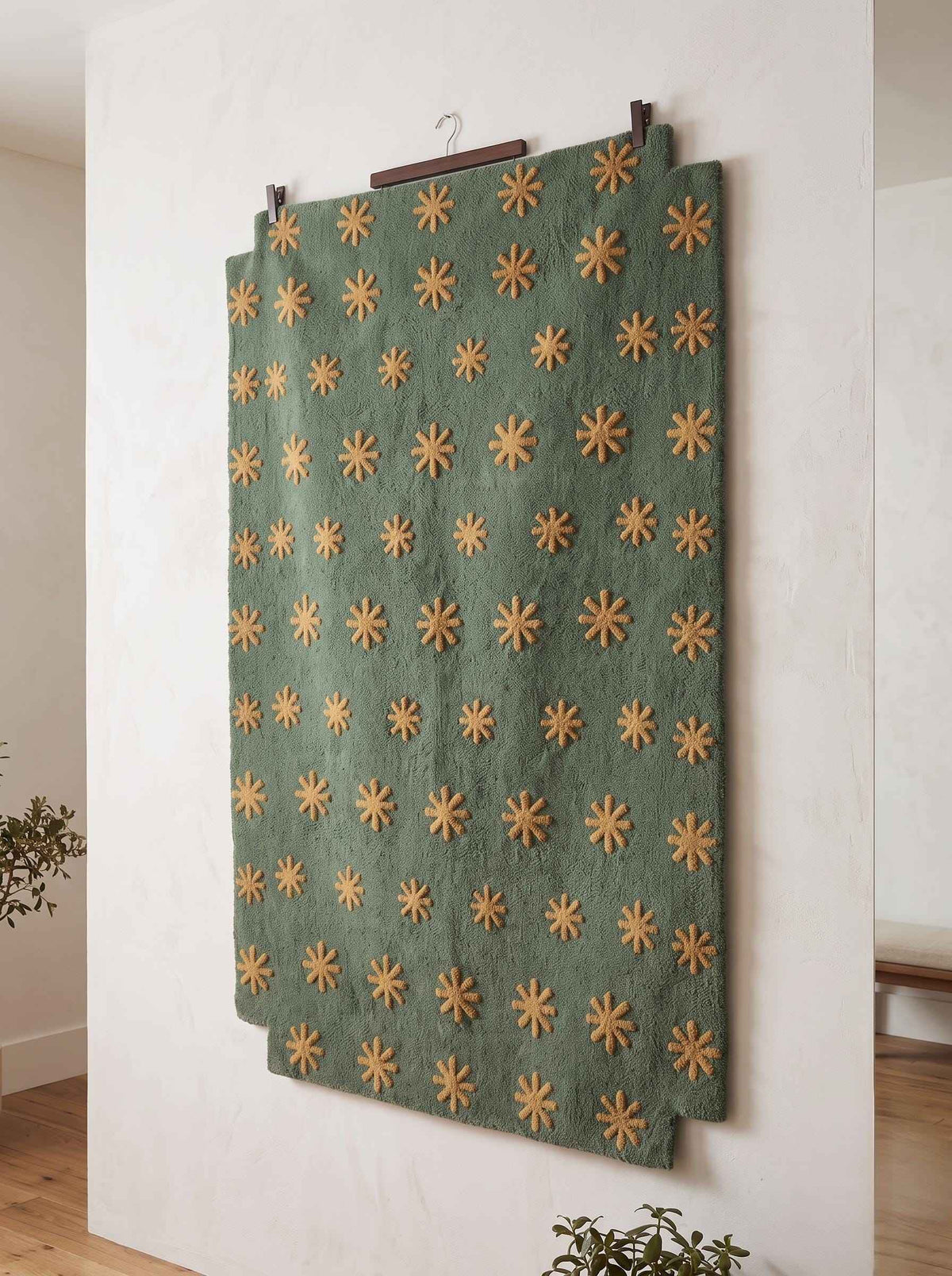 Olive Green Starburst Rug – Hand Tufted Mid Century Modern Wool Rug