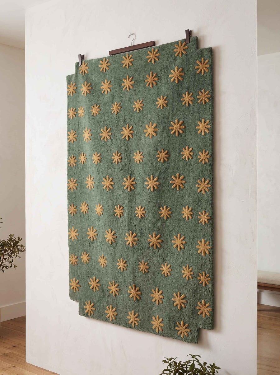 Olive Green Starburst Rug – Hand Tufted Mid Century Modern Wool Rug