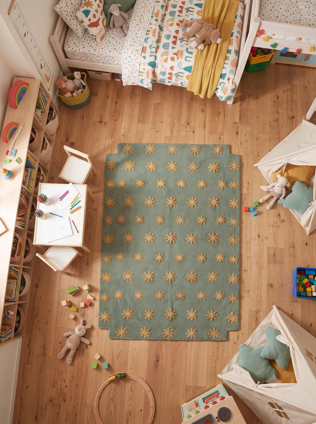 Olive Green Starburst Rug – Hand Tufted Mid Century Modern Wool Rug – image 7