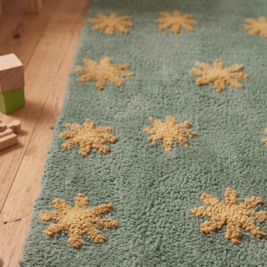 Olive Green Starburst Rug – Hand Tufted Mid Century Modern Wool Rug