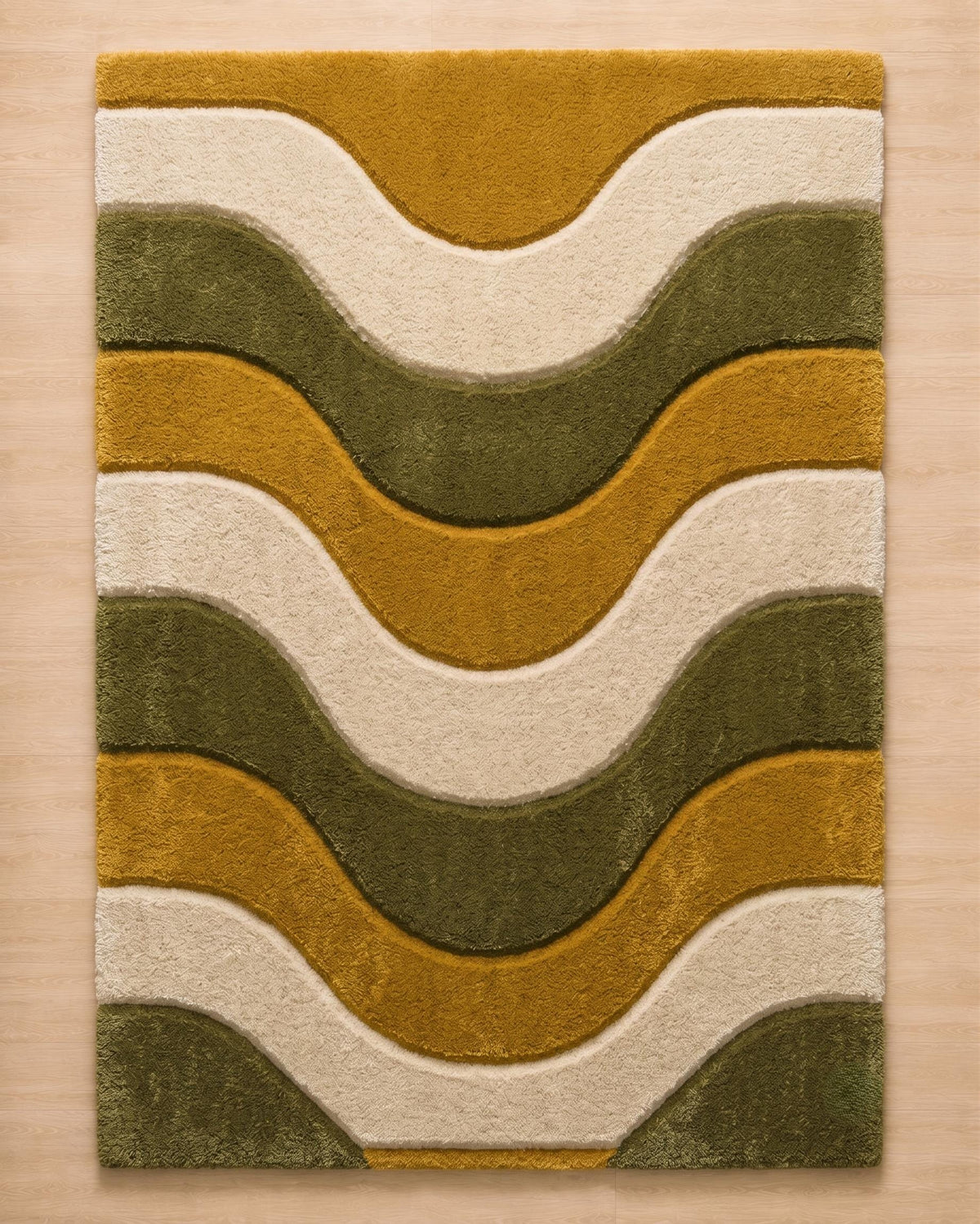 Mustard and Olive Wave Rug – Hand Tufted Earthy Abstract Wool Rug – image 5