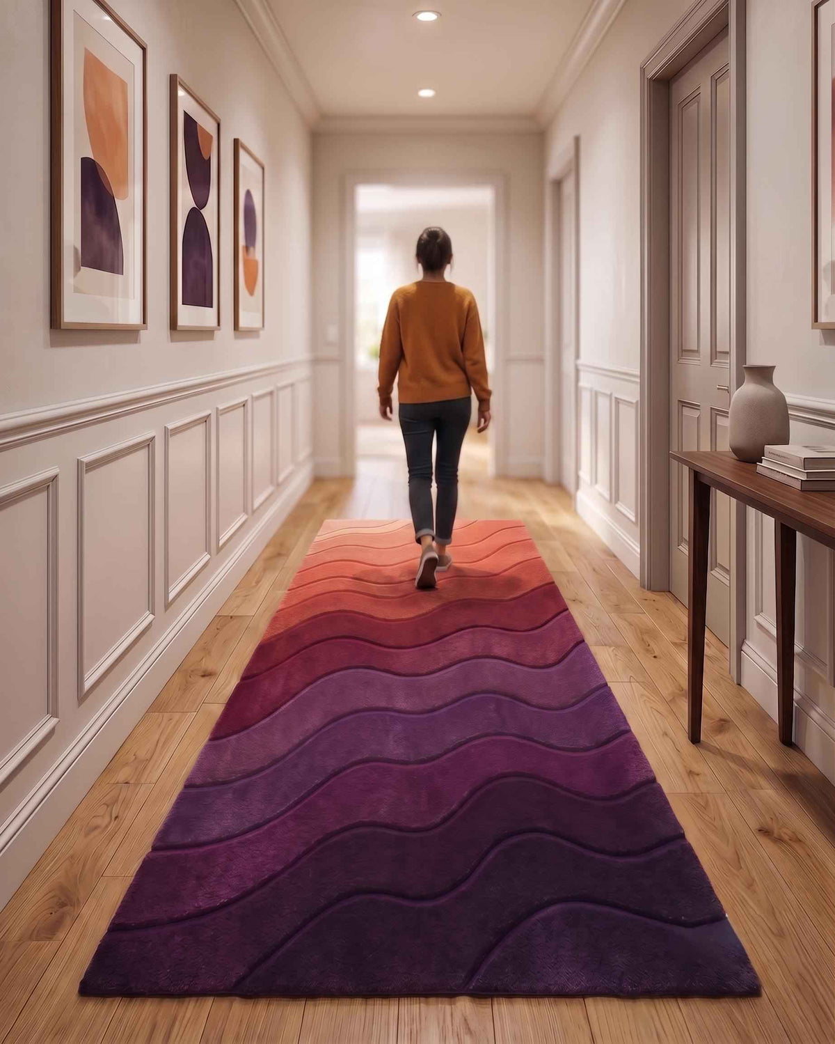 Burgundy and Plum Ombre Wave Rug – Hand Tufted Abstract Wool Rug – image 4