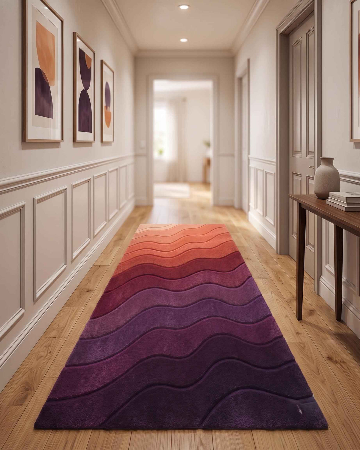 Burgundy and Plum Ombre Wave Rug – Hand Tufted Abstract Wool Rug – image 3