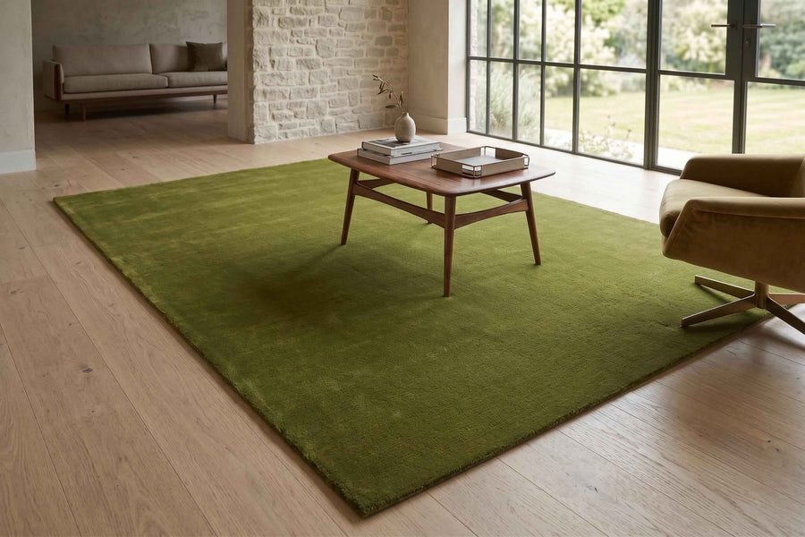 Olive Green Wool Rug – Hand Tufted Modern Minimalist Rug