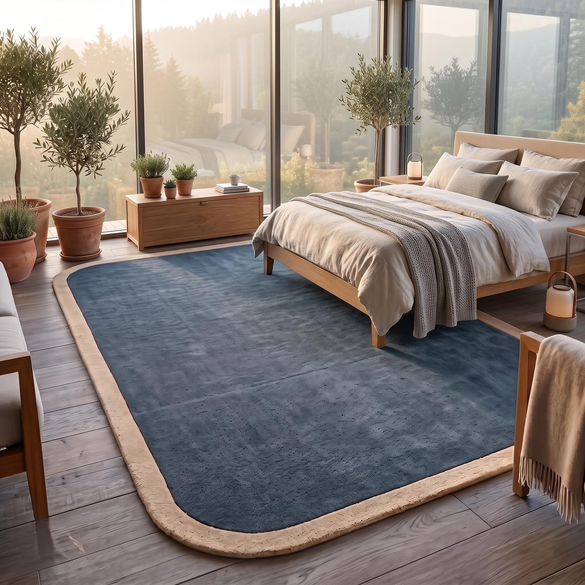 Slate Blue Wool Rug with Neutral Border – Hand Tufted Modern Rug – image 6