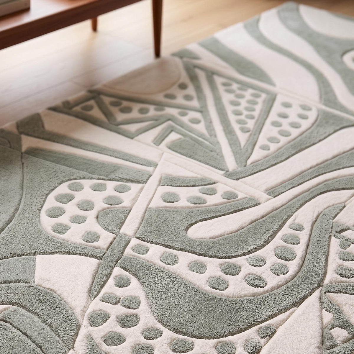 Sage Green Abstract Sculpted Wool Rug – Hand Tufted Organic Modern Rug – image 3