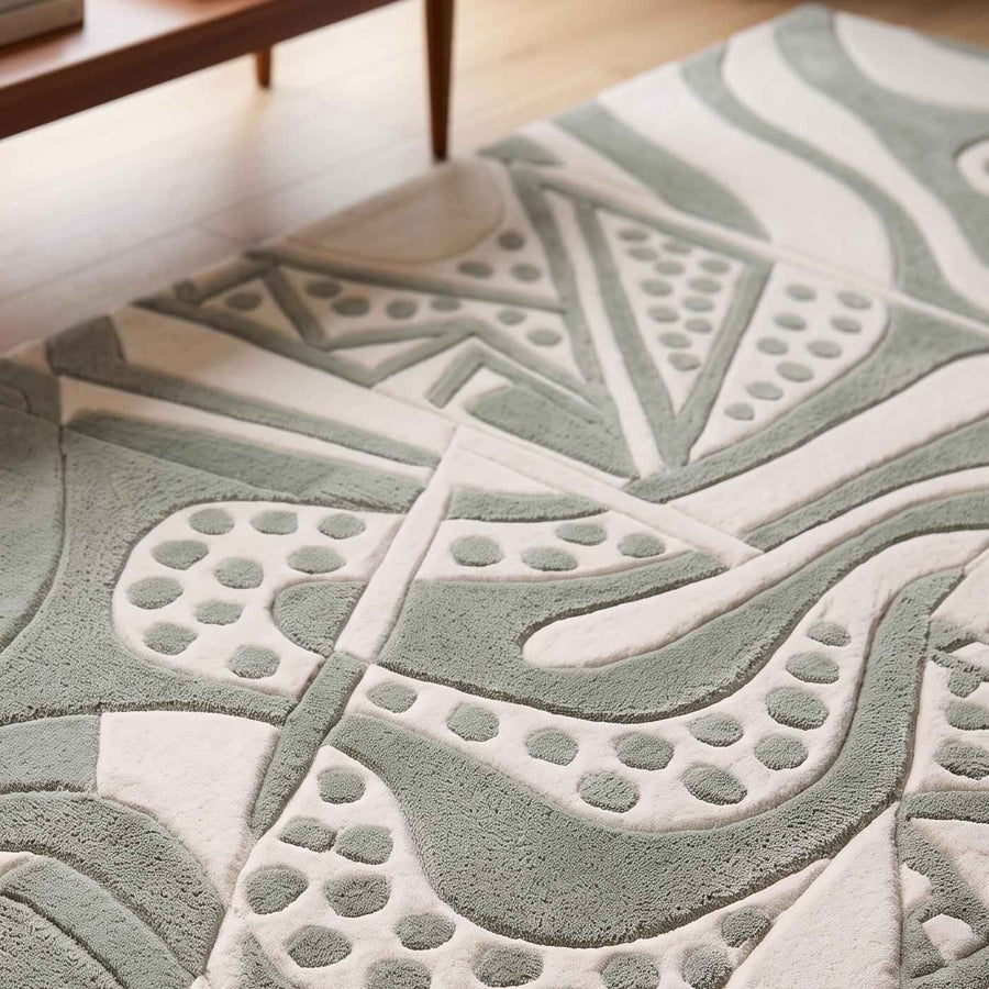 Sage Green Abstract Sculpted Wool Rug – Hand Tufted Organic Modern Rug