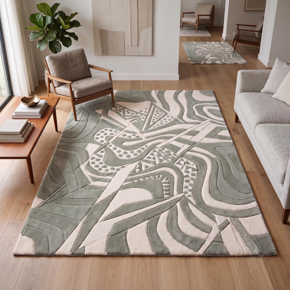 Sage Green Abstract Sculpted Wool Rug – Hand Tufted Organic Modern Rug – image 1