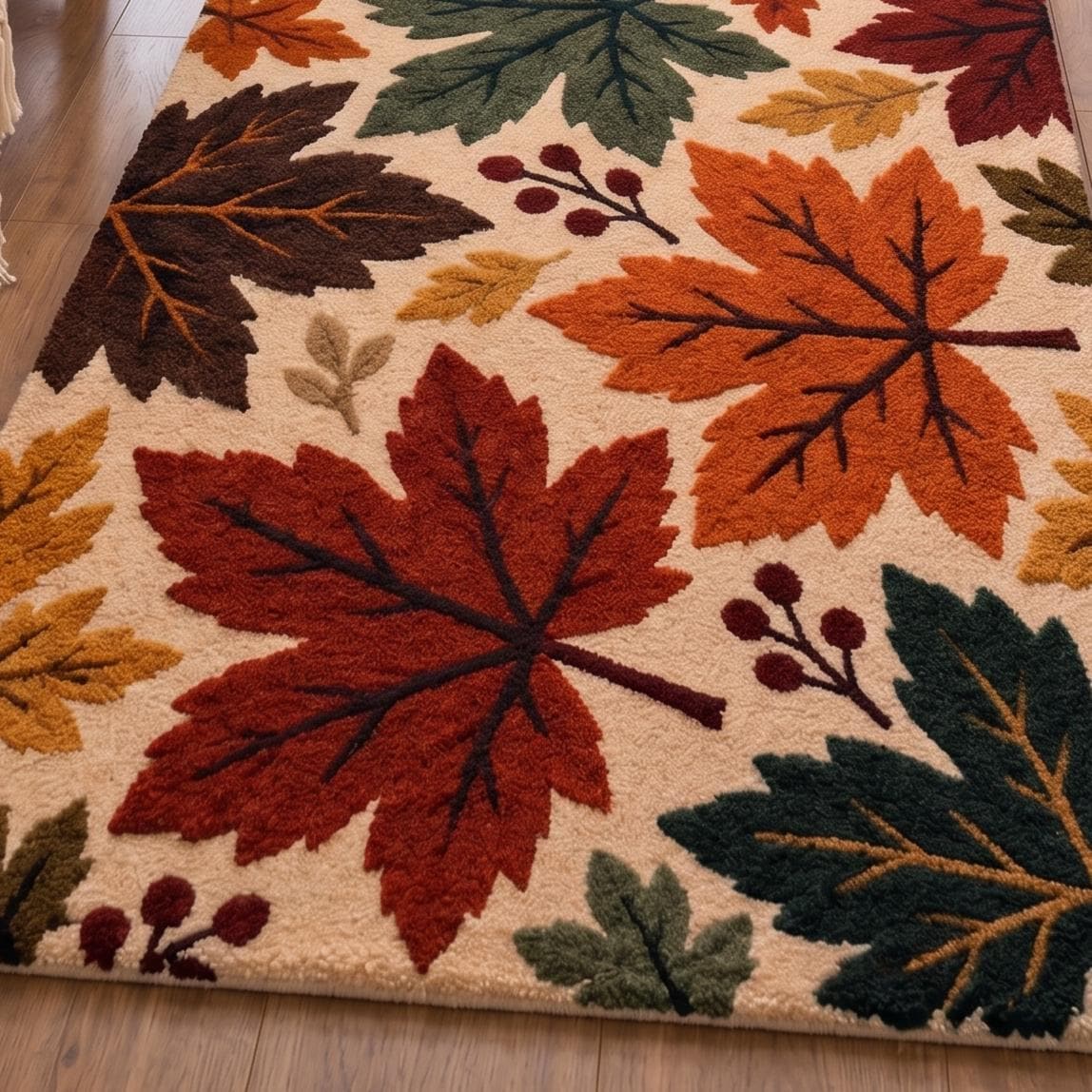 Autumn Maple Leaf Wool Rug – Hand Tufted Terracotta and Burgundy Rug – image 2
