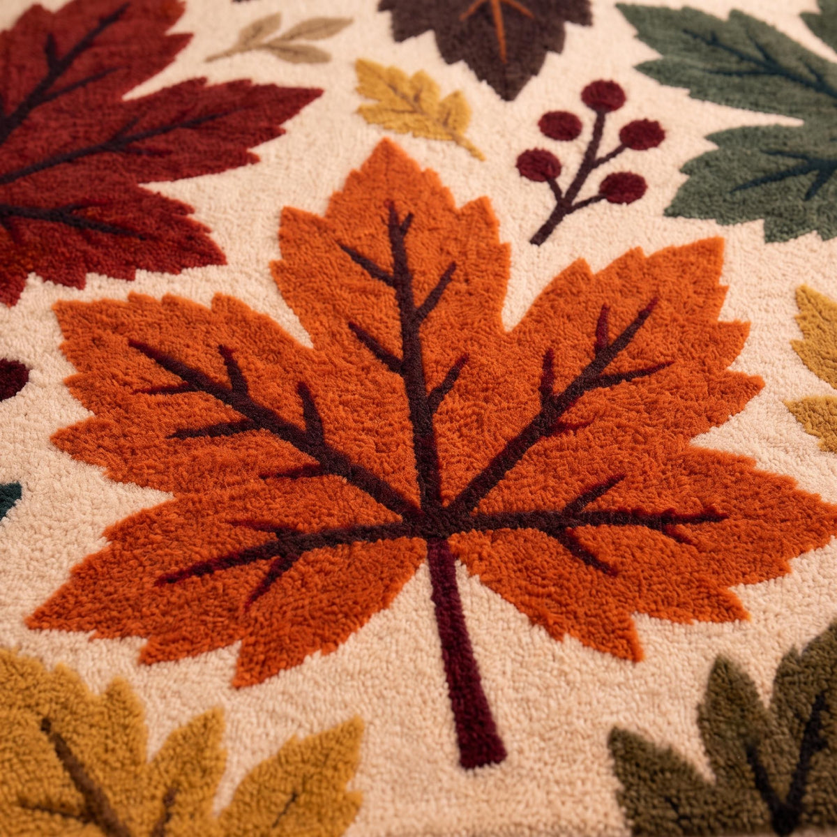 Autumn Maple Leaf Wool Rug – Hand Tufted Terracotta and Burgundy Rug – image 4