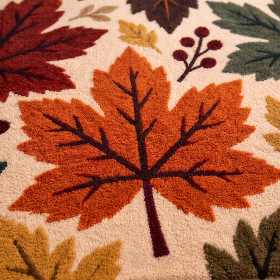 Autumn Maple Leaf Wool Rug – Hand Tufted Terracotta and Burgundy Rug