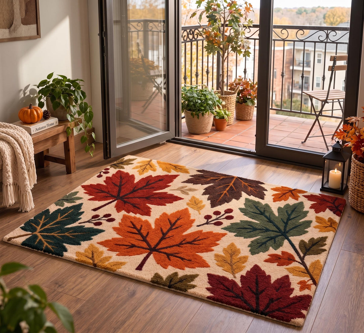 Autumn Maple Leaf Wool Rug – Hand Tufted Terracotta and Burgundy Rug – image 5
