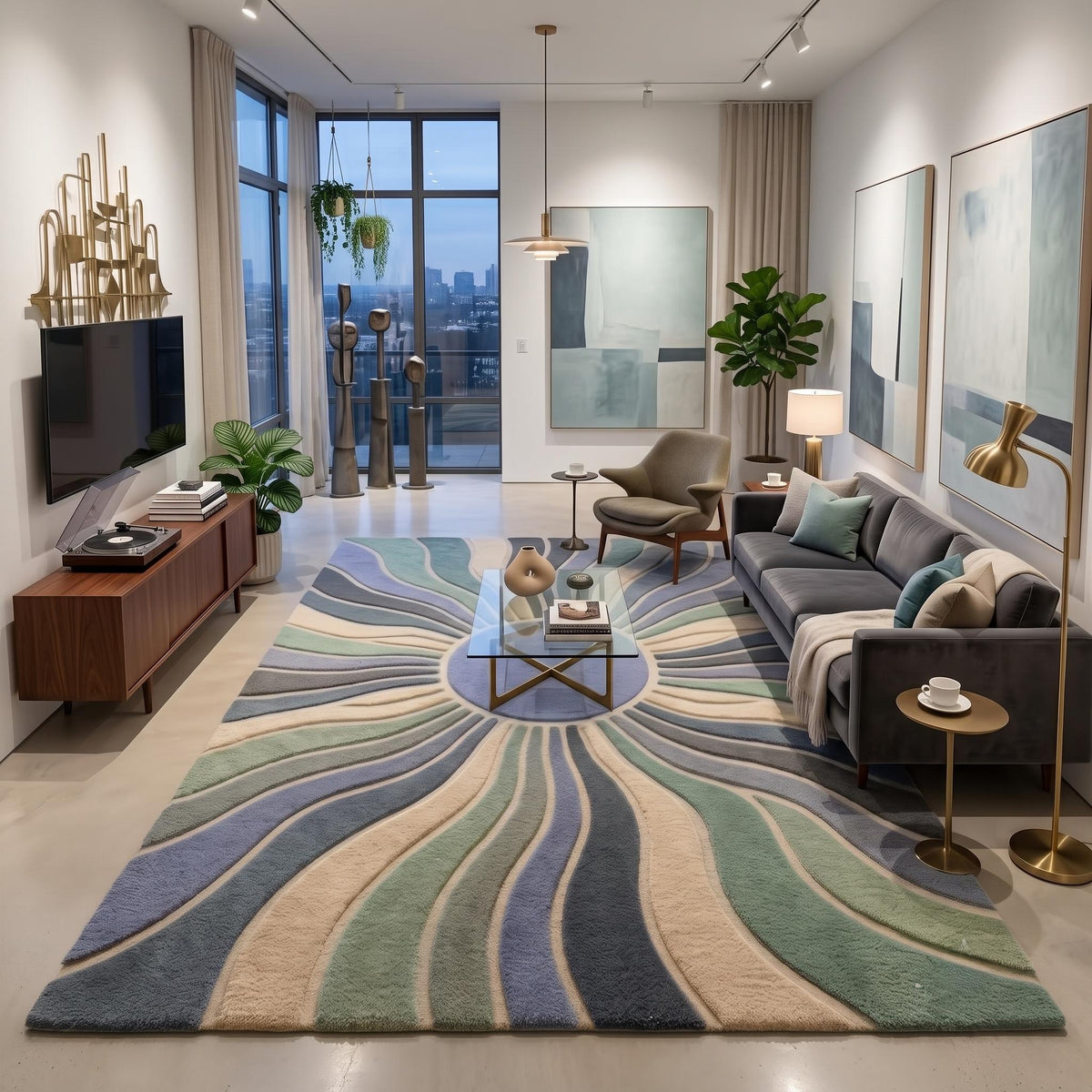 Sage and Dusty Blue Wavy Wool Rug – Hand Tufted Organic Modern Rug – image 3