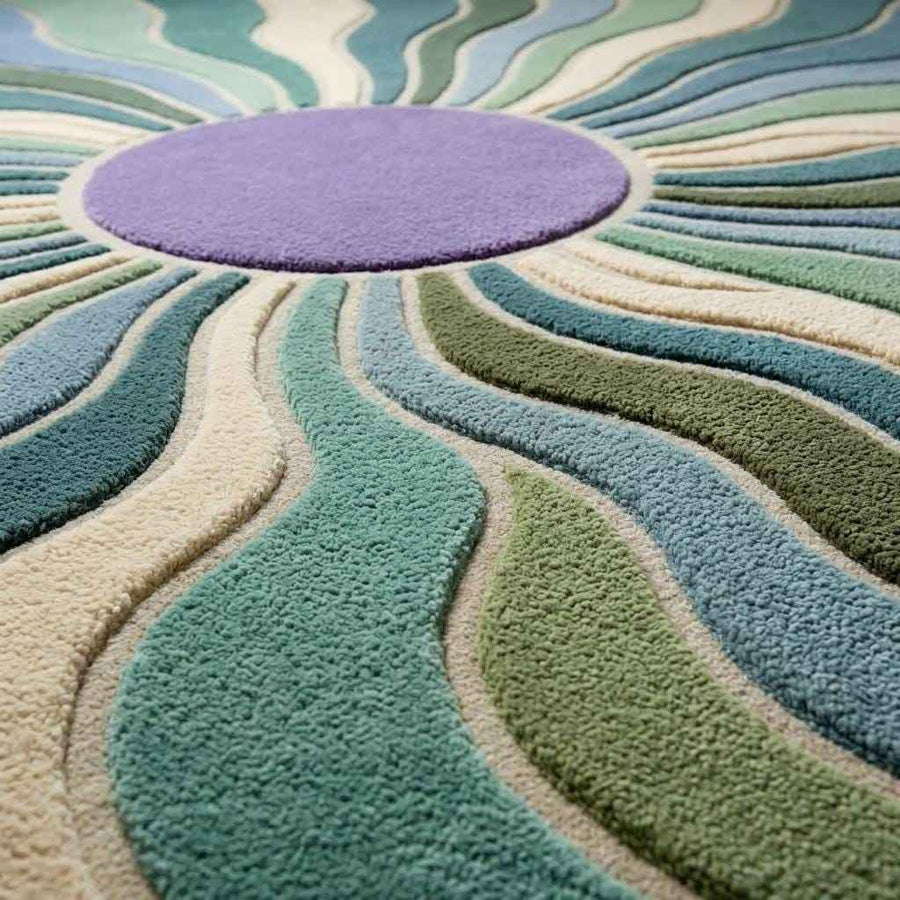 Sage and Dusty Blue Wavy Wool Rug – Hand Tufted Organic Modern Rug