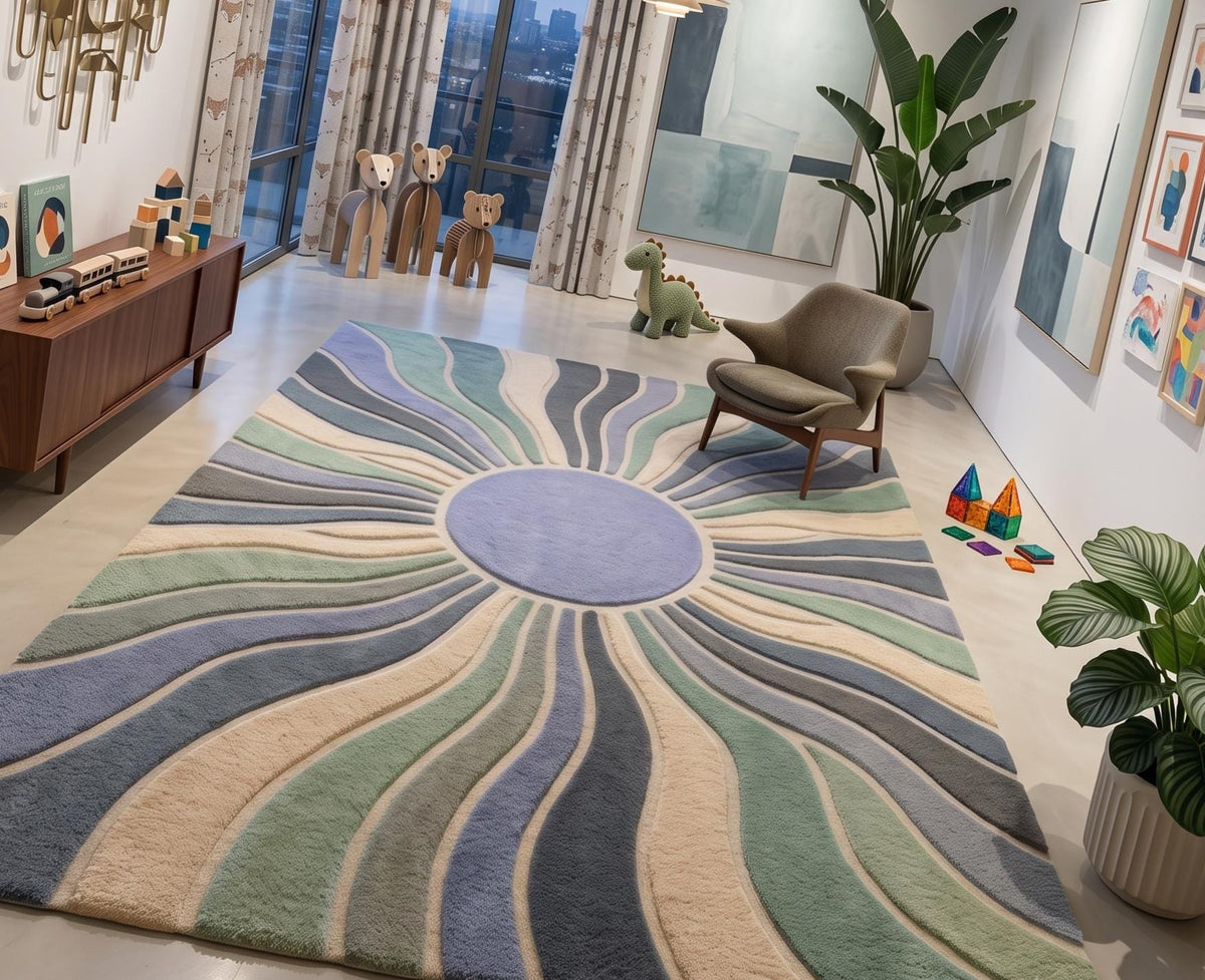 Sage and Dusty Blue Wavy Wool Rug – Hand Tufted Organic Modern Rug – image 7