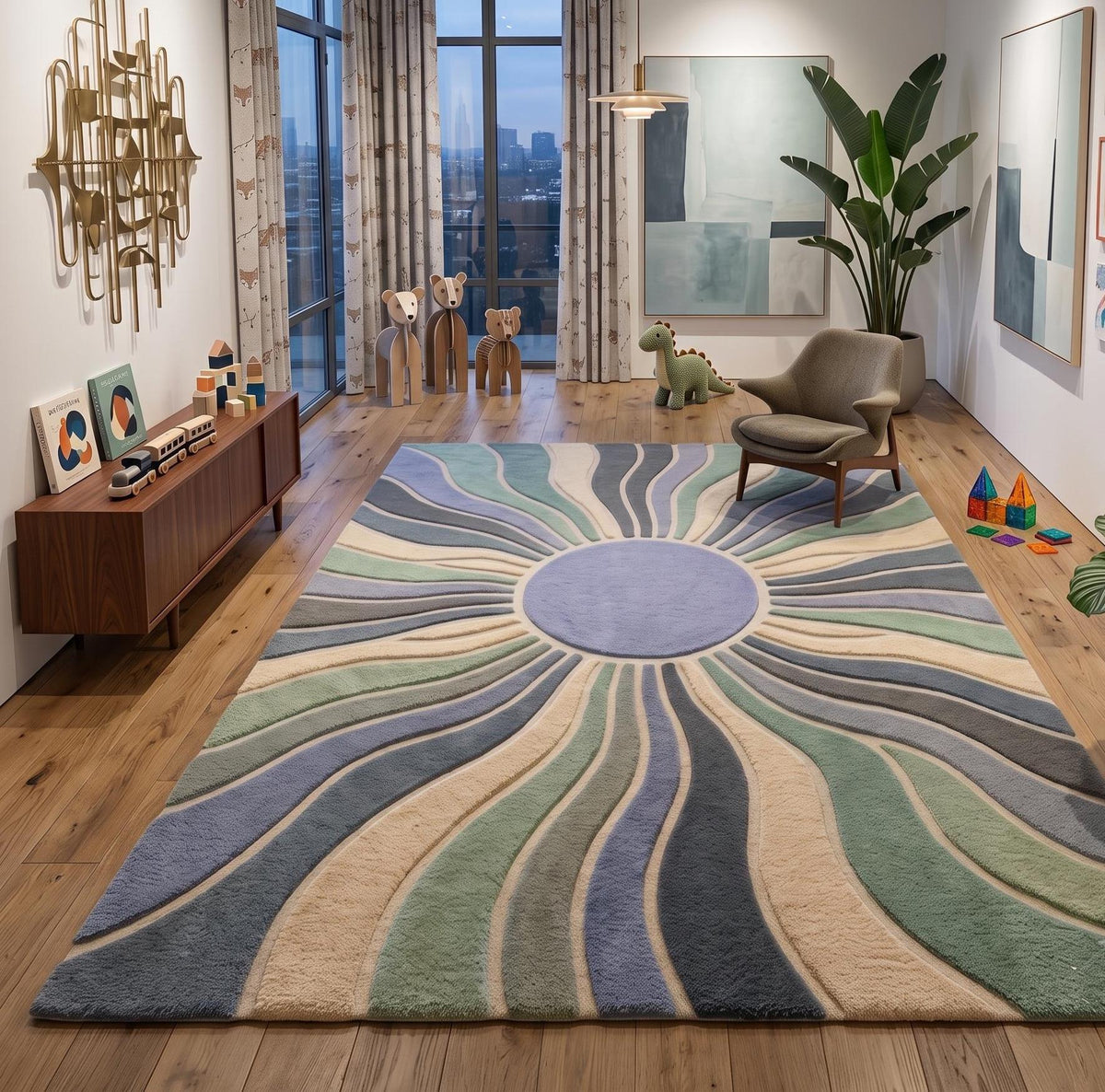 Sage and Dusty Blue Wavy Wool Rug – Hand Tufted Organic Modern Rug – image 1