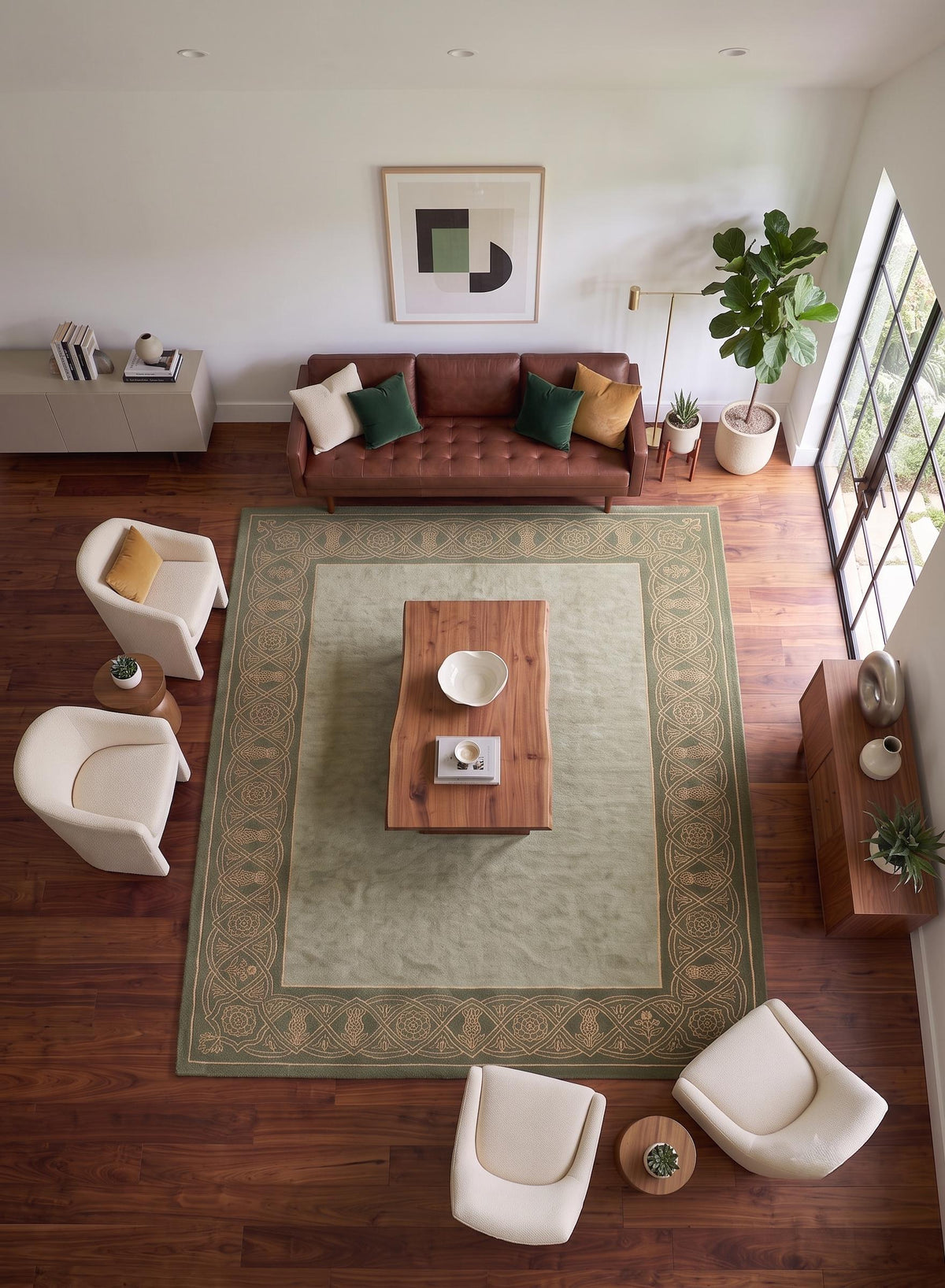 Olive Green Floral Border Rug – Hand Tufted Traditional Wool Rug – image 6